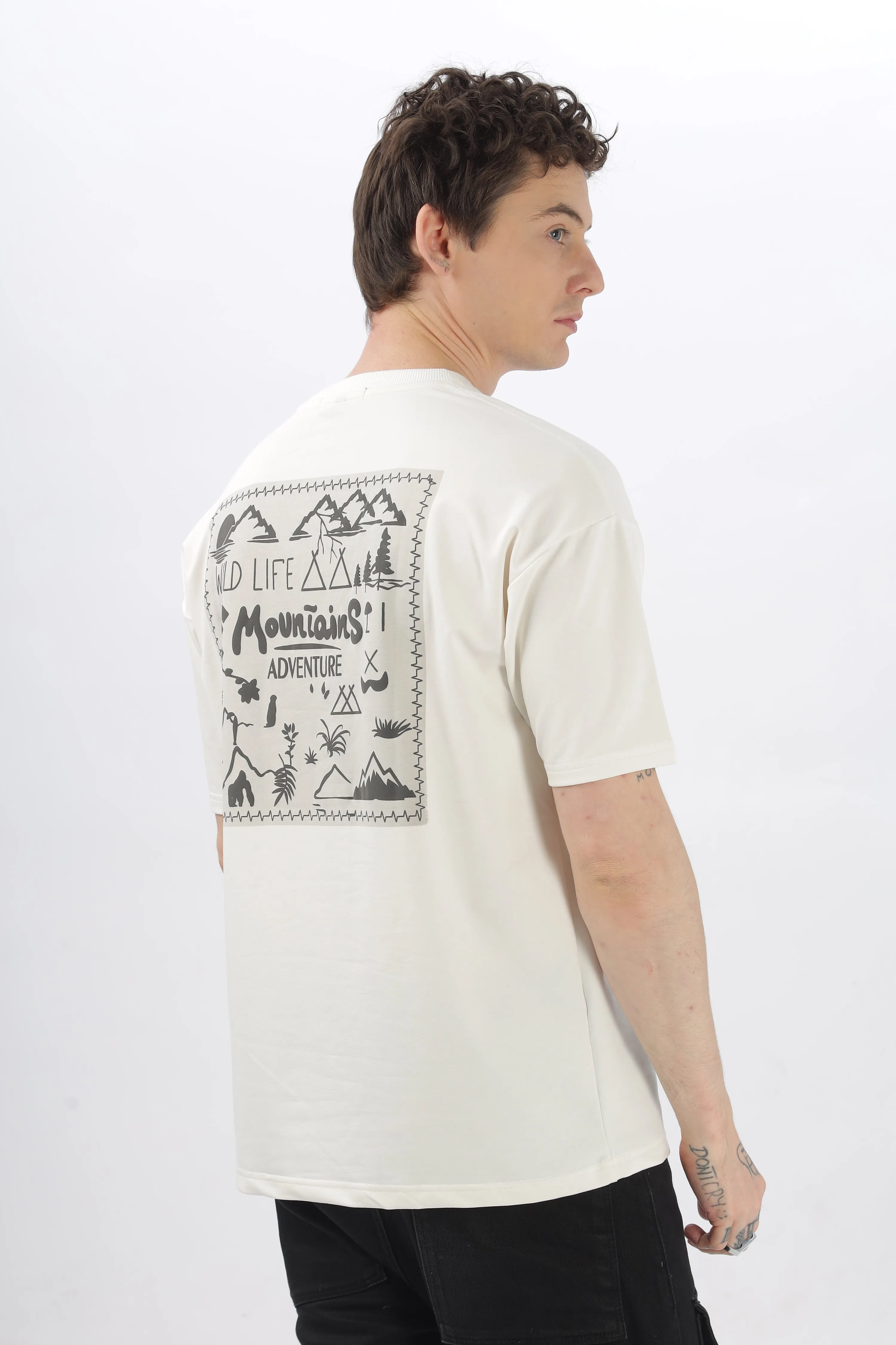 Wild Life Printed White T-Shirt