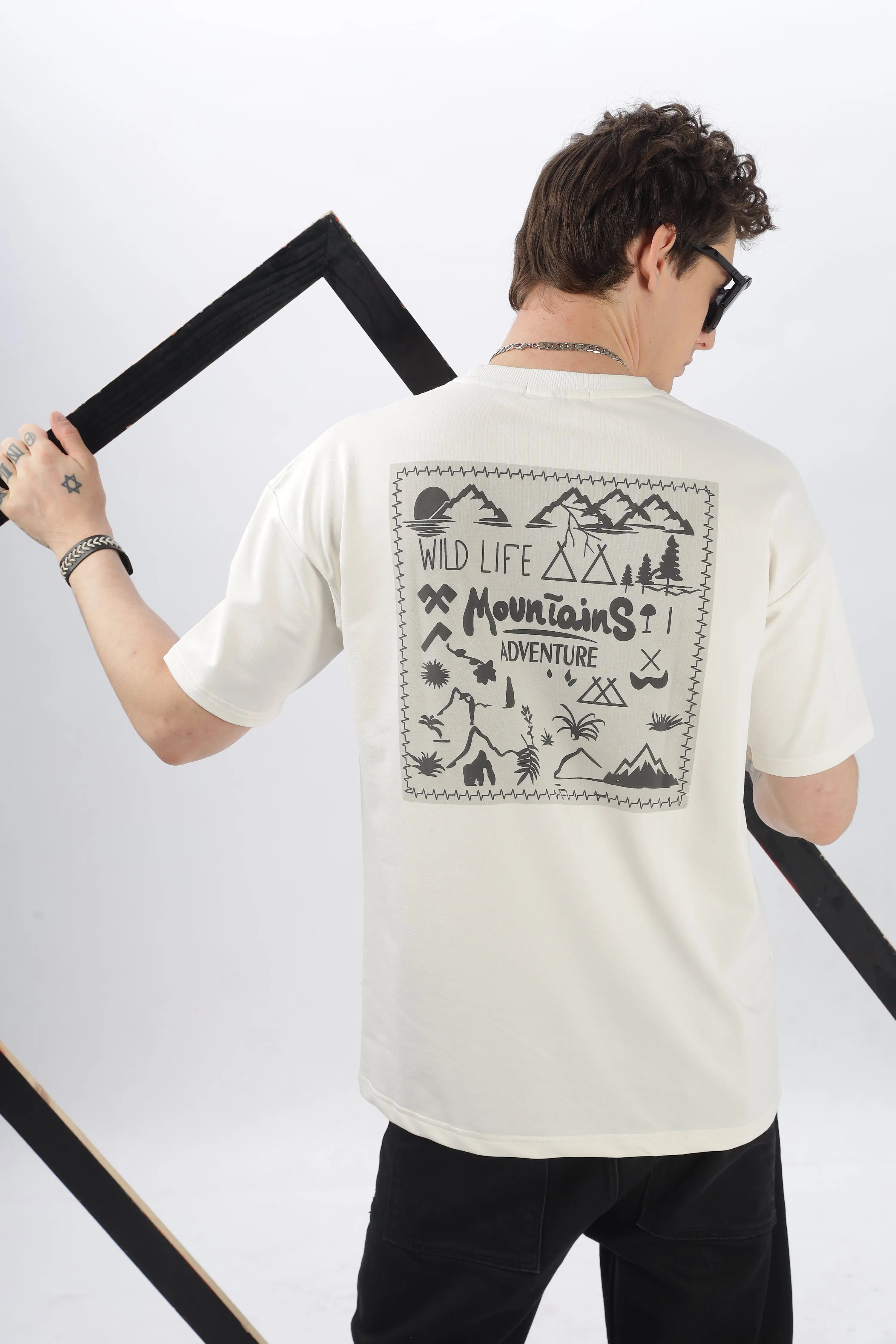 Wild Life Printed White T-Shirt