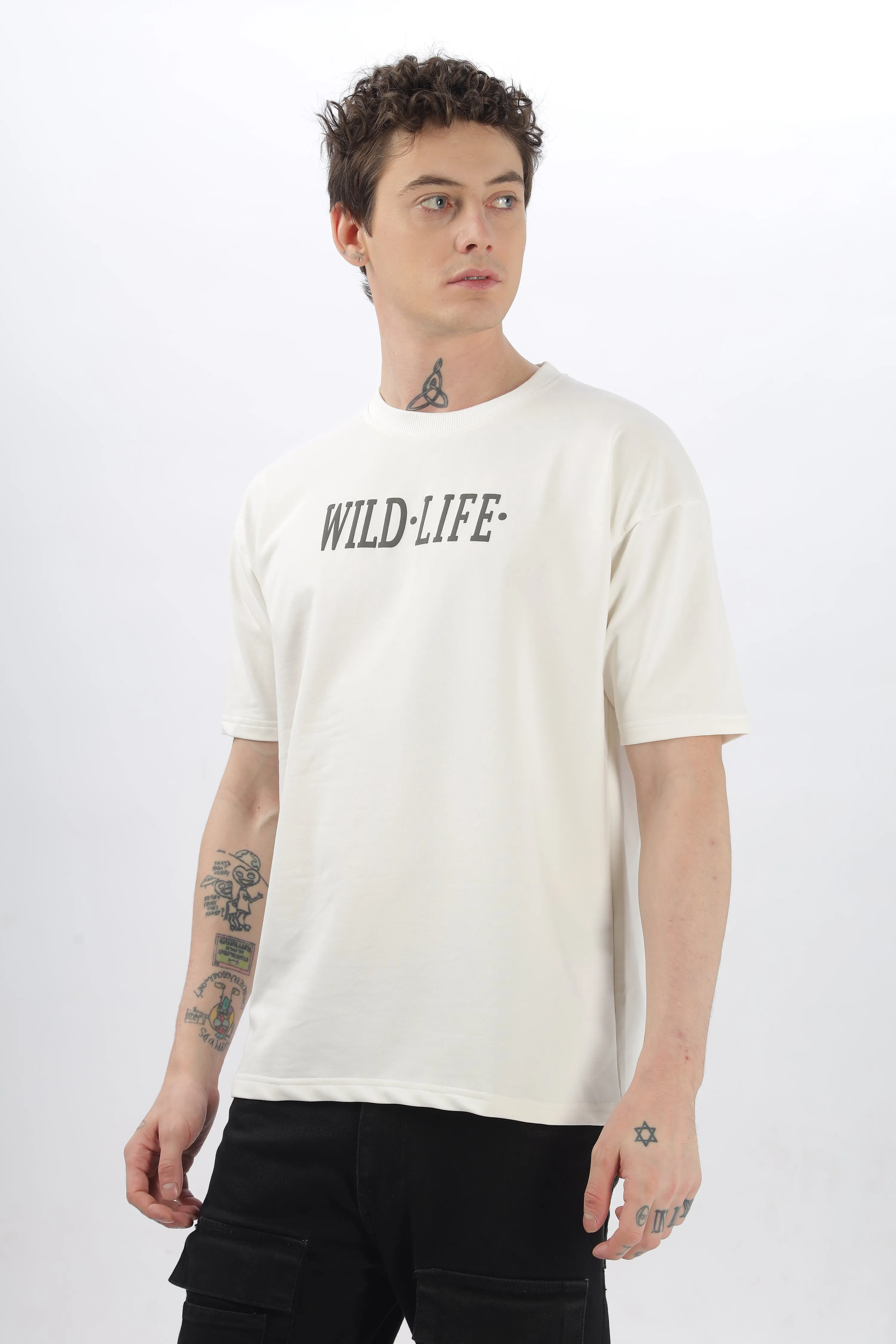 Wild Life Printed White T-Shirt